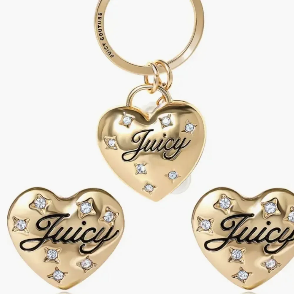 Juicy Couture Heart‎ Keychain & Earring Set w/Crystal Accents